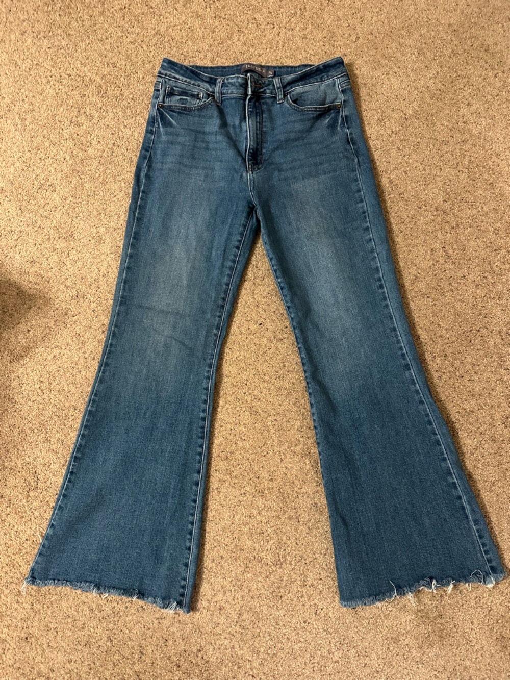 Just USA Medium Blue Flare Jeans with Raw Hem
